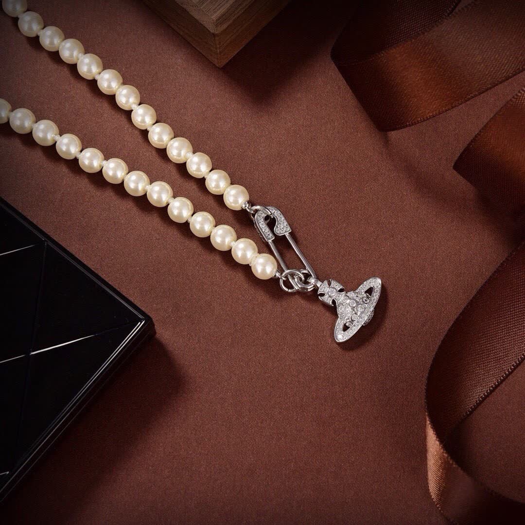 Vivienne Westwood Pearl Necklace with Safety Pin Clasp
